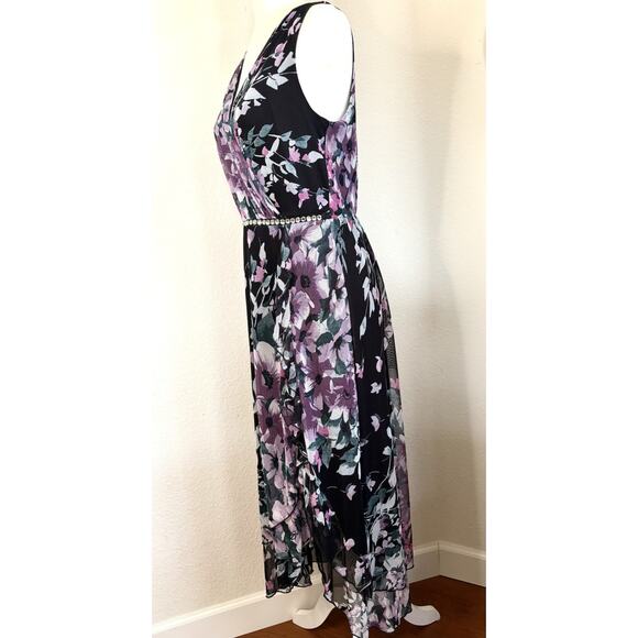 Alexa B Nites Evening Maxi Dress Y2K Sz 10 Semi Sheer Double Layer Floral Sheer - Picture 10 of 16
